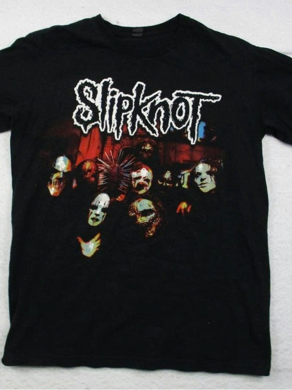 Black Slipknot Graphic Tee with Multicolor Print